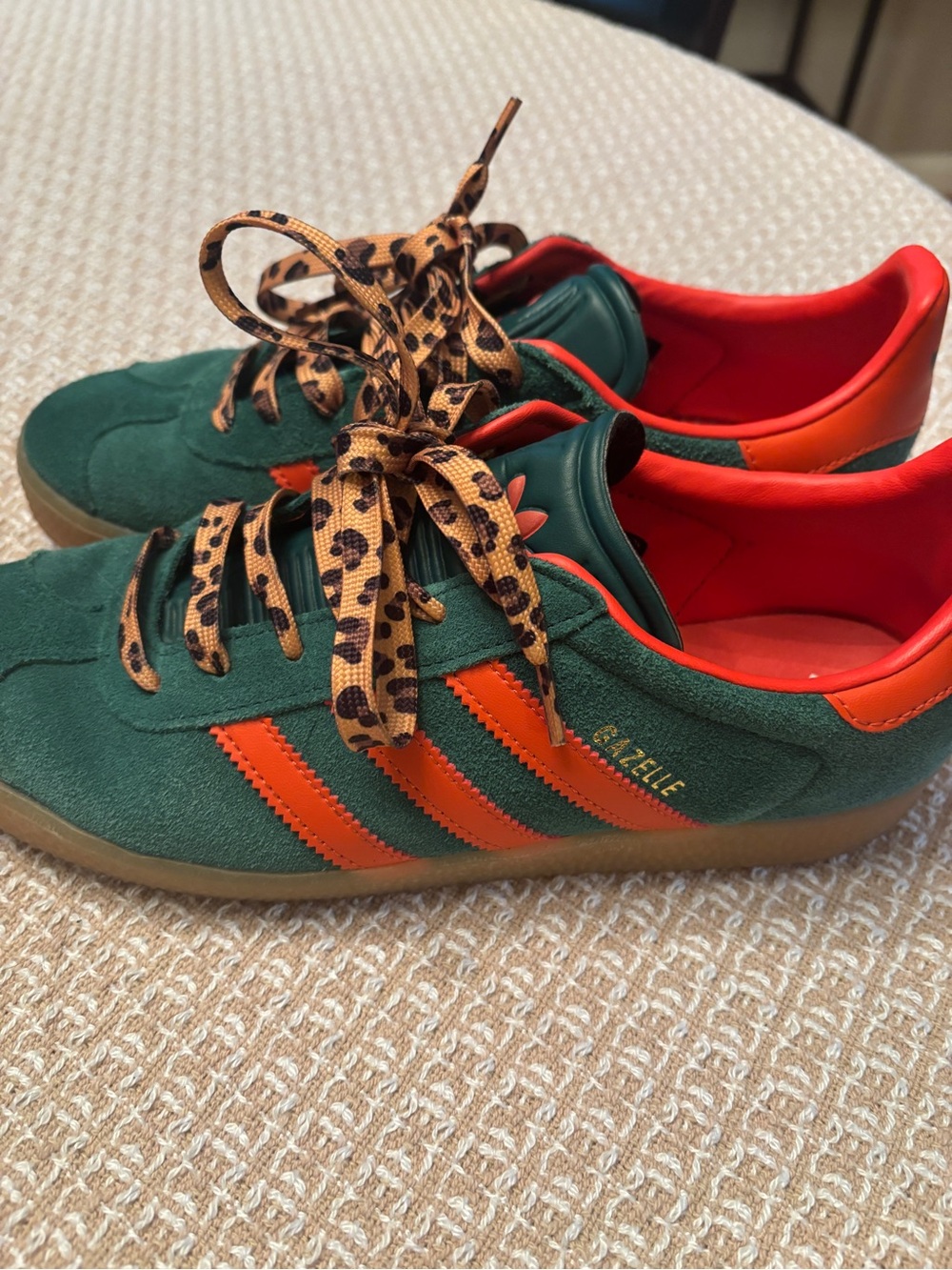 adidas Gazelle Green Suede Sneakers with Orange Stripes